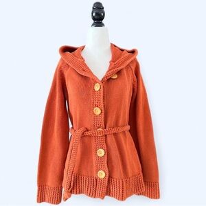 Y2K H&M Women’s Orange Chunky Knit Belted Cardigan Sweater Large